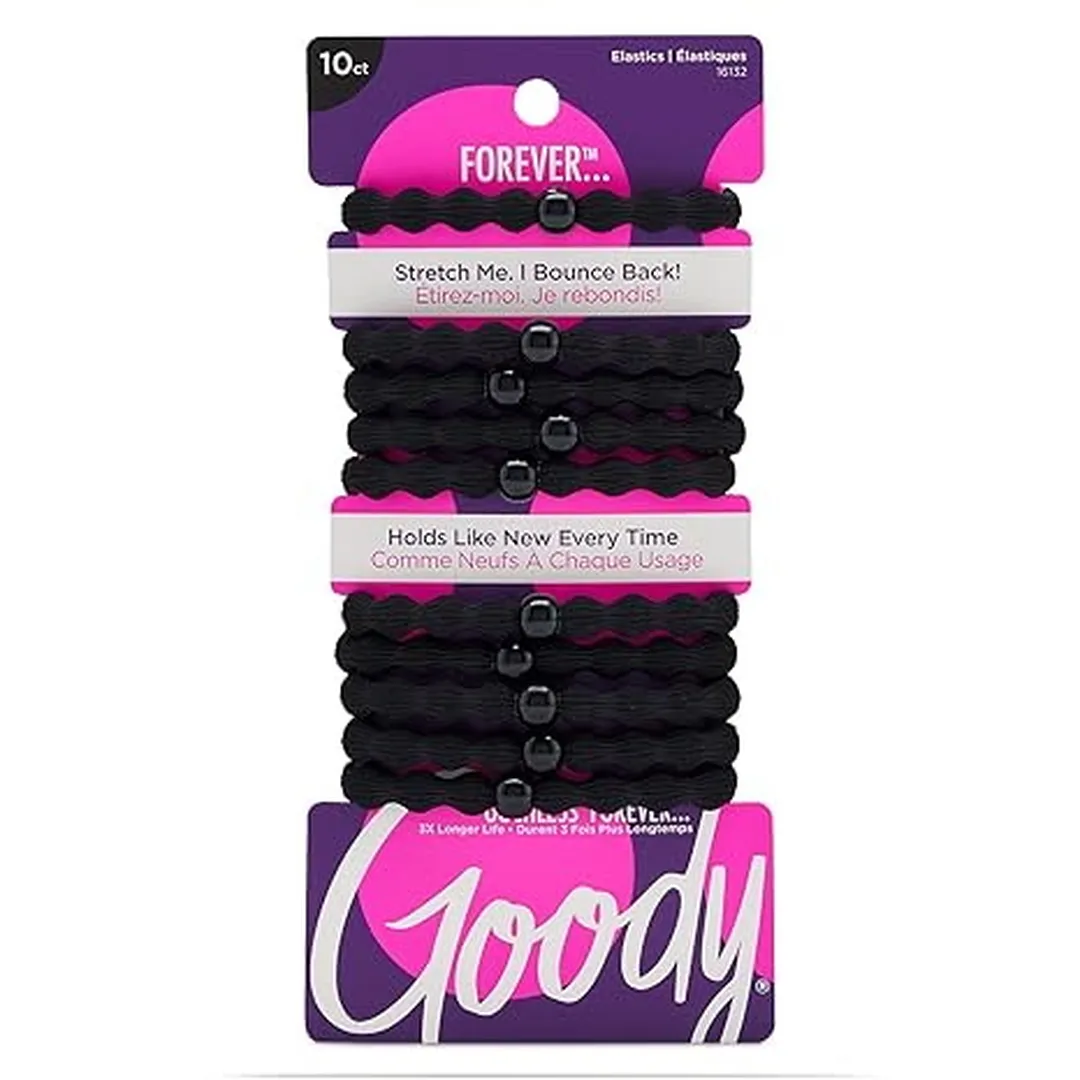 Goody Ouchless Forever Hair Elastics, 10 Ct, Black